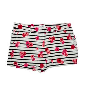 ELLE Women's Black White Stripe Floral Shorts Pockets Cotton Blend Plus Size‎ 14